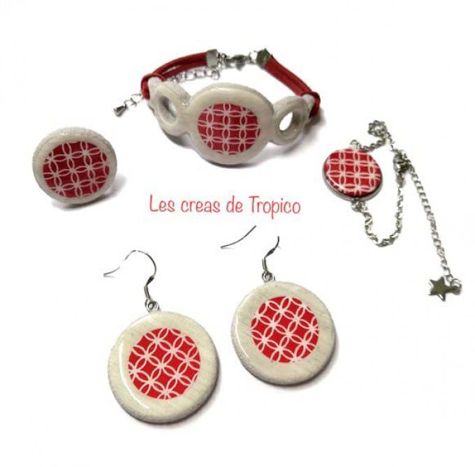 BRACELET FIMO GÉOMÉTRIE ROUGE