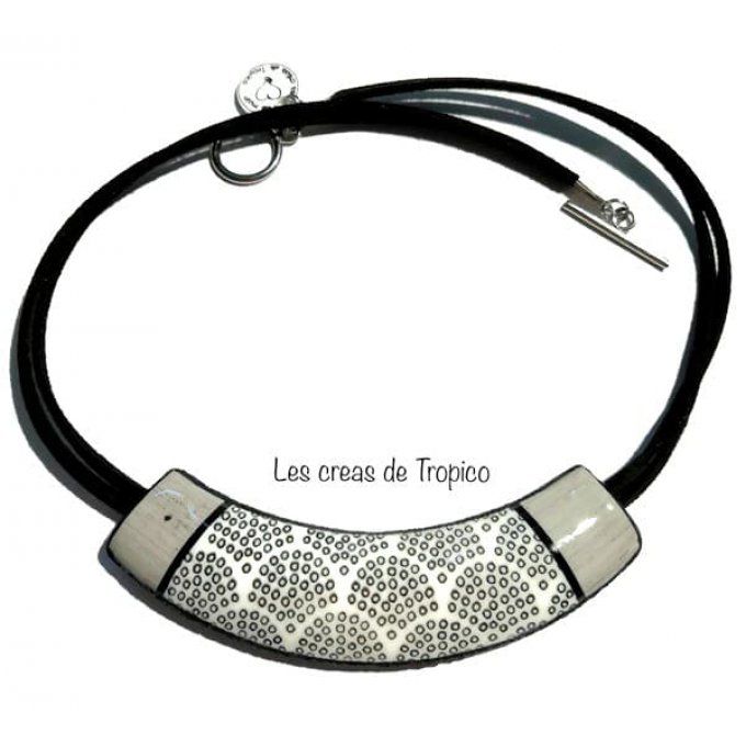 COLLIER TORQUE NOIR ET BLANC VICHY ROND