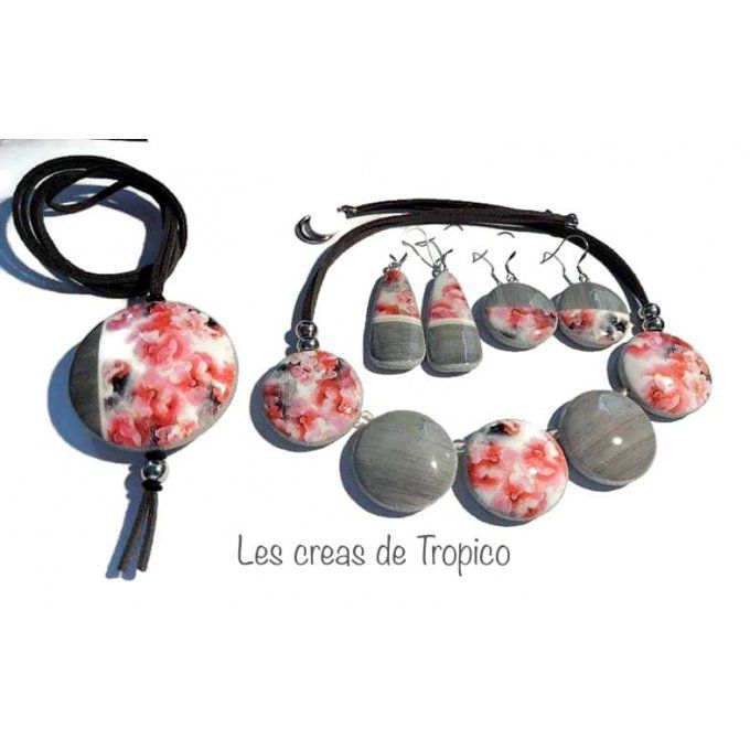 BOUCLES D'OREILLES FIMO BOIS FLEUR 