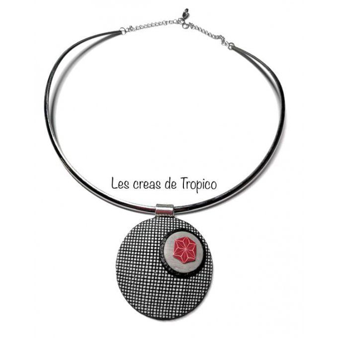 COLLIER TRAME JAUNE ROUGE