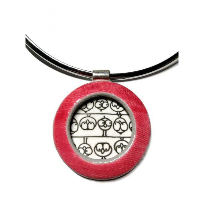 COLLIER OISEAU JEANS ROUGE ECRITURE