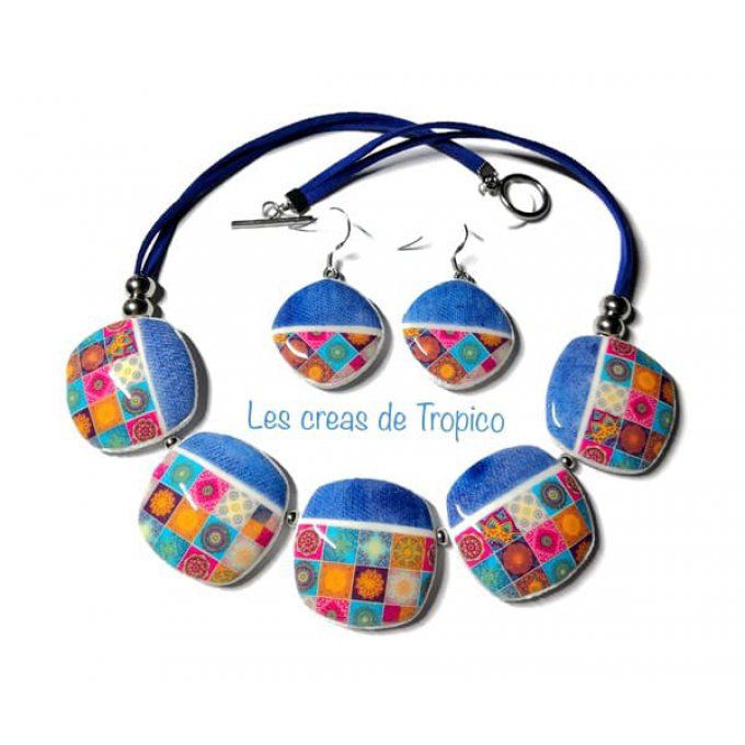 COLLIER FIMO JEANS MULTI MOTIF