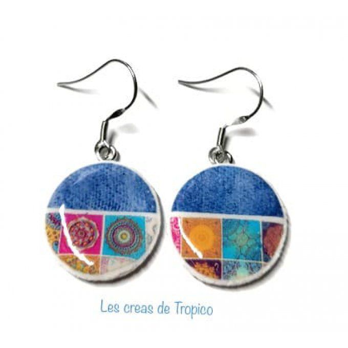 BOUCLES D'OREILLES  FIMO JEANS MULTI MOTIF