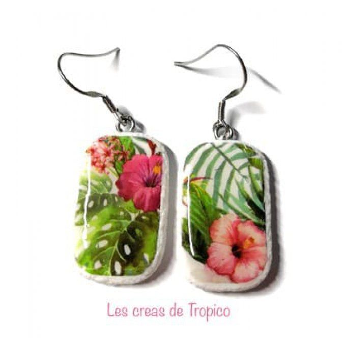 BOUCLES D'OREILLES FIMO FLEUR EXOTIQUE 