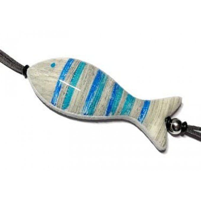 COLLIER SAUTOIR SARDINE BOIS USE BLEU