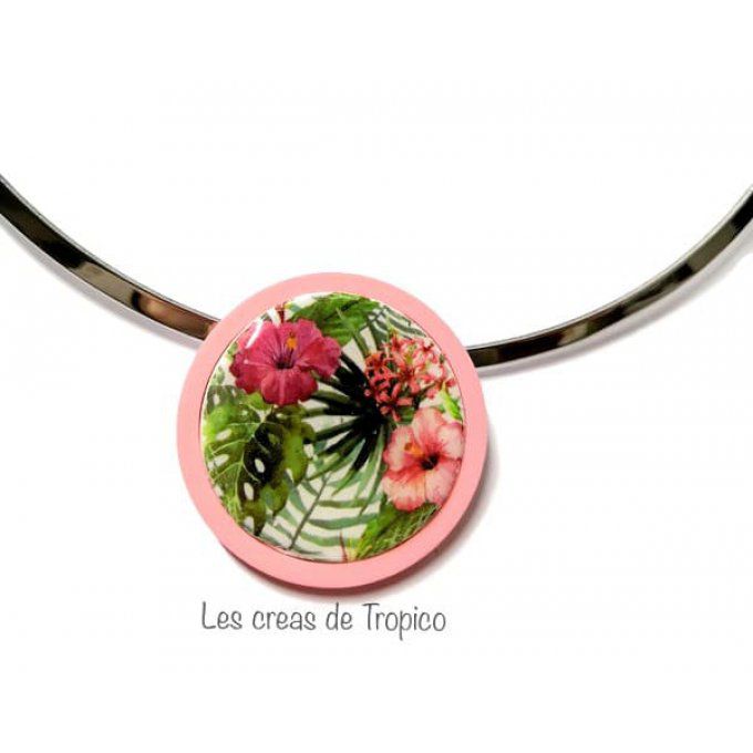 COLLIER FIMO FLEUR EXOTIQUE ROSE