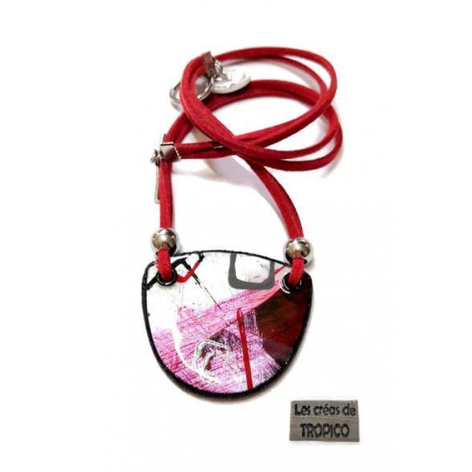 COLLIER  ABSTRAIT ROUGE ROSE POIS