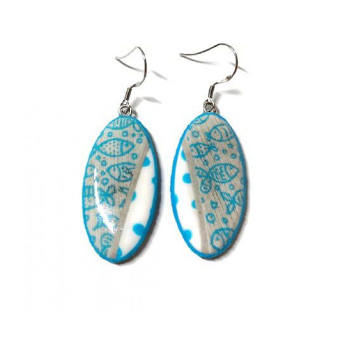 BOUCLES D'OREILLES POISSON TURQUOISE BOIS