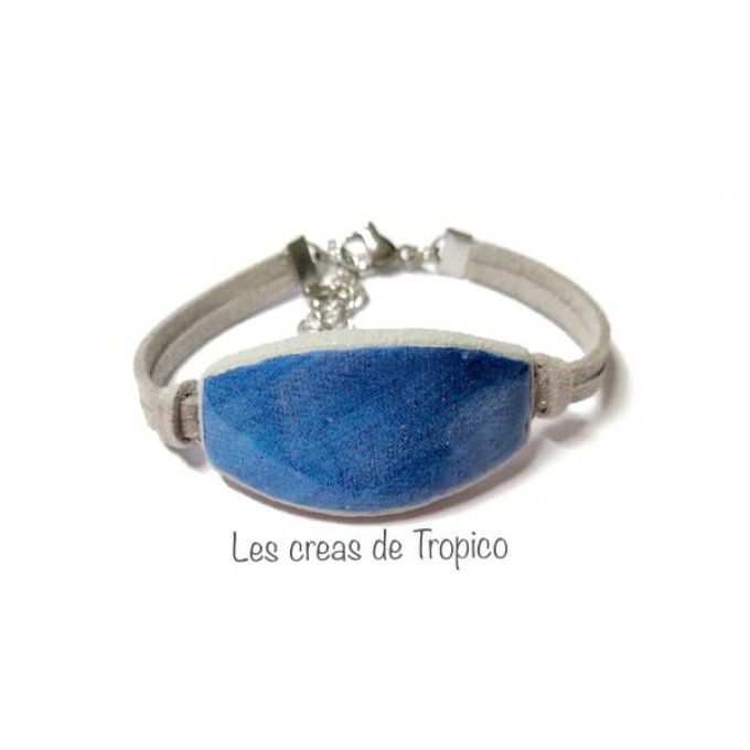 BRACELET FIMO JEANS BLEU GRIS