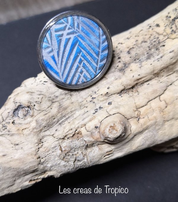 BAGUE FIMO FEUILLAGE BLEU