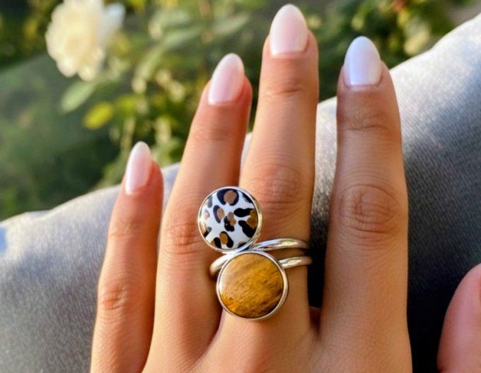 bague double bois léopard