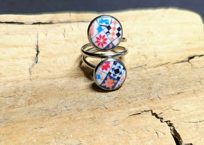 BAGUE FIMO BLEU CARRELAGE