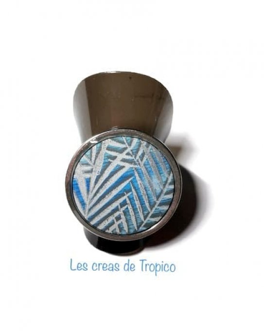 BAGUE FIMO FEUILLAGE BLEU