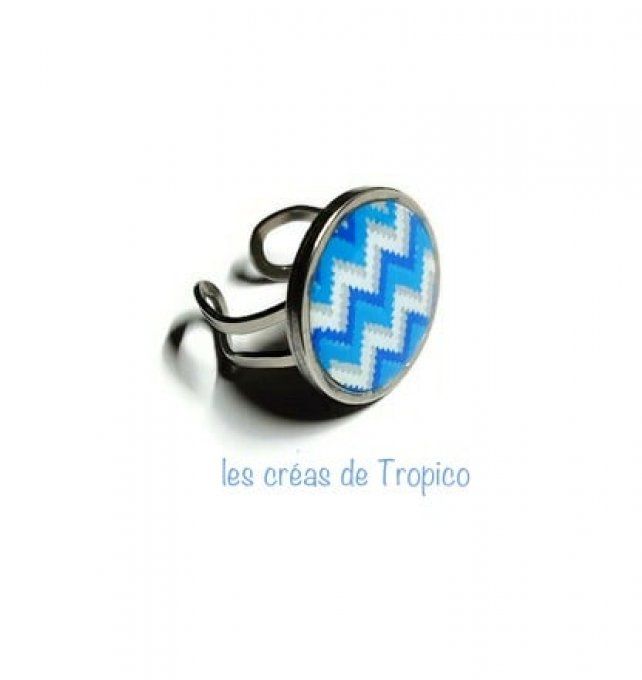 BAGUE FIMO ZEBRURE BLEUE