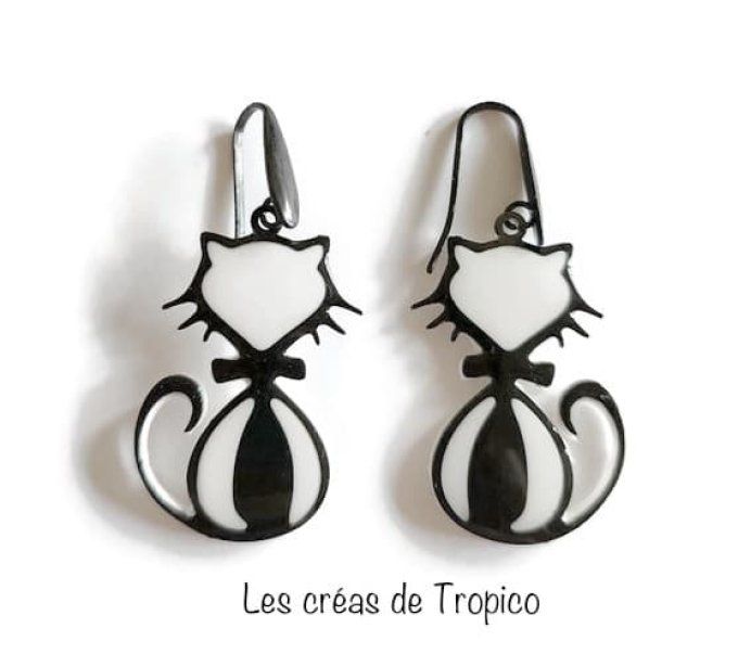 BOUCLES OREILLES CHATS NOIRS 