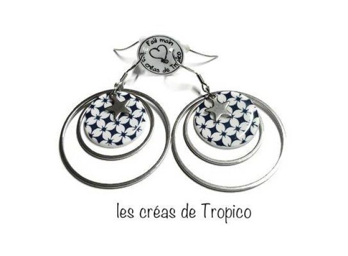 BOUCLES D'OREILLES CARREAU ETOILE BLEU