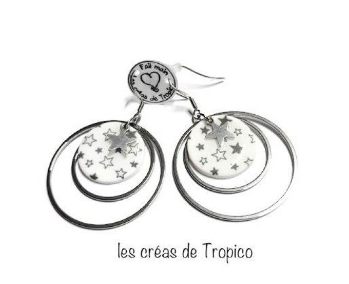 BOUCLES D'OREILLES CERCLE ETOILE GRIS