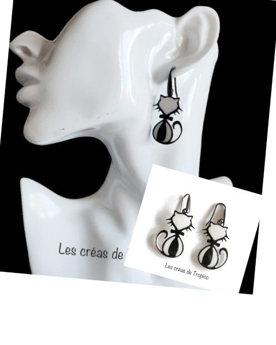 BOUCLES OREILLES CHATS NOIRS 