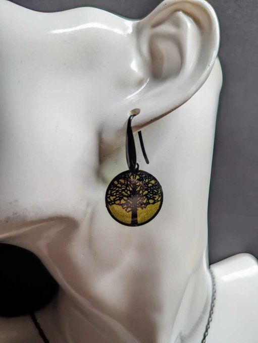 BOUCLES D'OREILLES FIMO ESTAMPE ARBRE DE VIE VERT