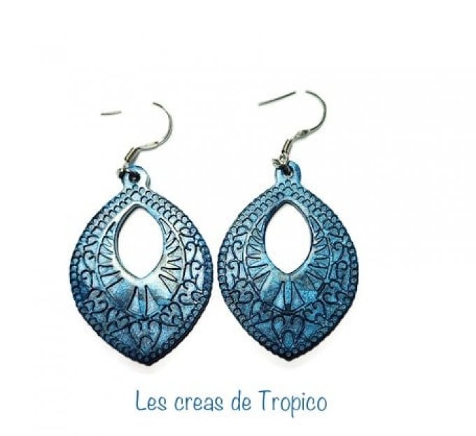 BOUCLES  D'OREILLES FIMO BAROQUE BLEU