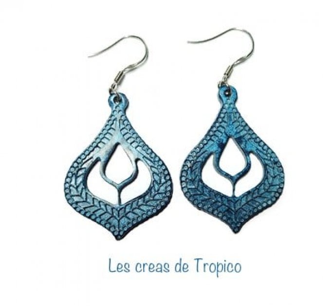 BOUCLES  D'OREILLES FIMO BAROQUE BLEU