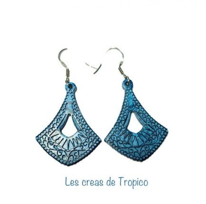 BOUCLES  D'OREILLES FIMO BAROQUE BLEU