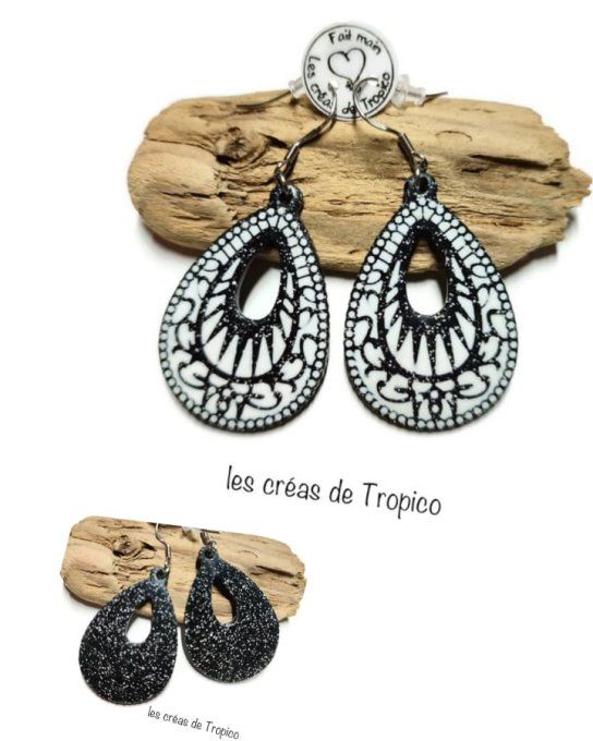 BOUCLES  D'OREILLES FIMO BAROQUE NOIRES