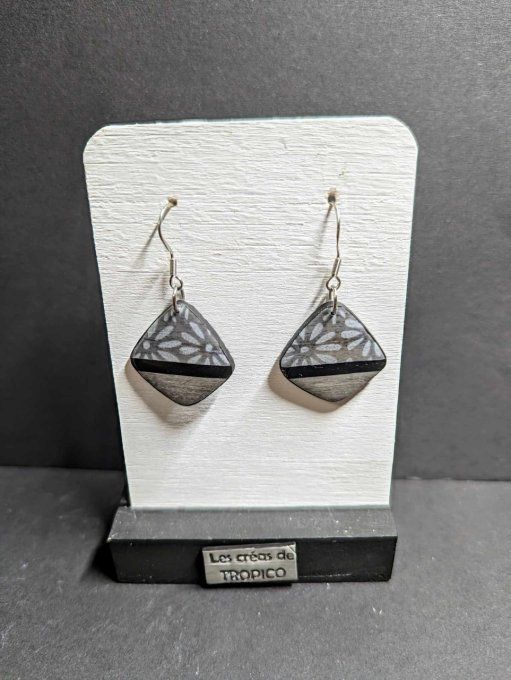 BOUCLES D'OREILLES BOIS FLEUR TRIANGLE