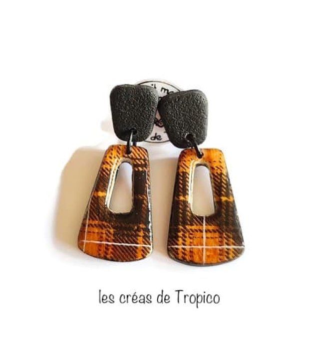 BOUCLES D'OREILLES  BOIS TRAPEZE