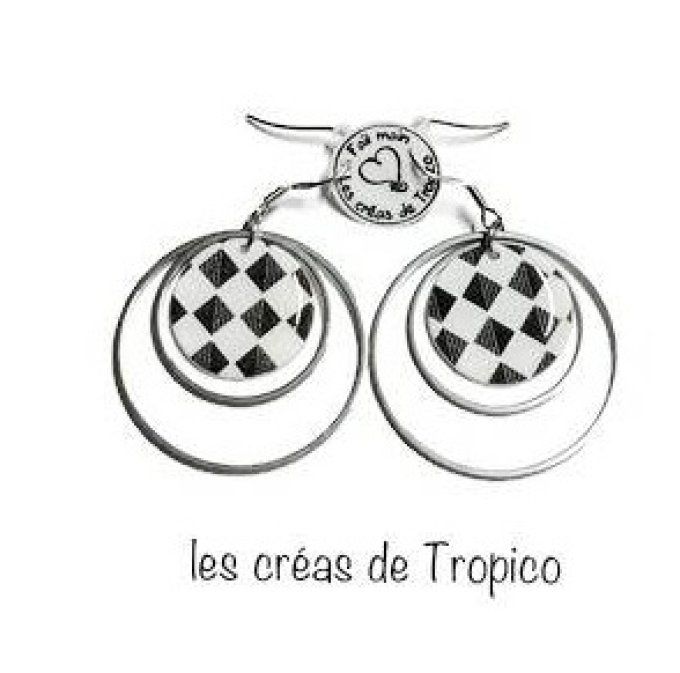 BOUCLES D'OREILLES CERCLE NOIR BLANC