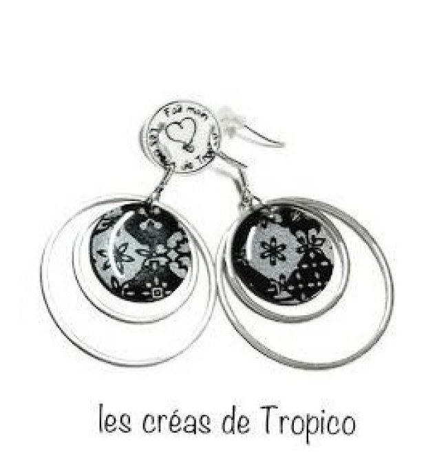 BOUCLES D'OREILLES CERCLE NOIR BLANC