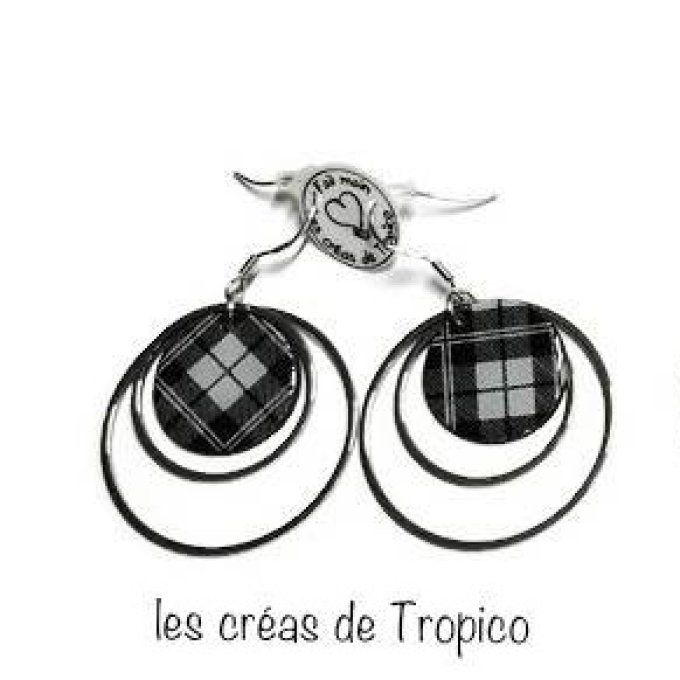 BOUCLES D'OREILLES CERCLE NOIR BLANC