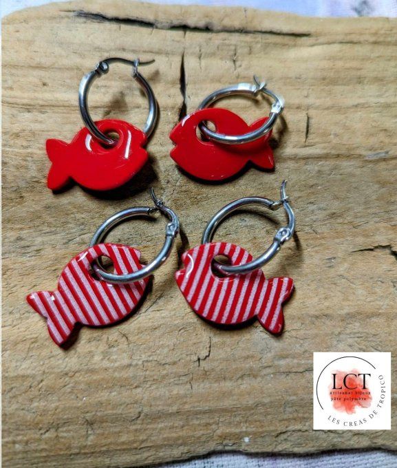 BOUCLES OREILLES REVERSIBLE ROUGE ET RAYURES