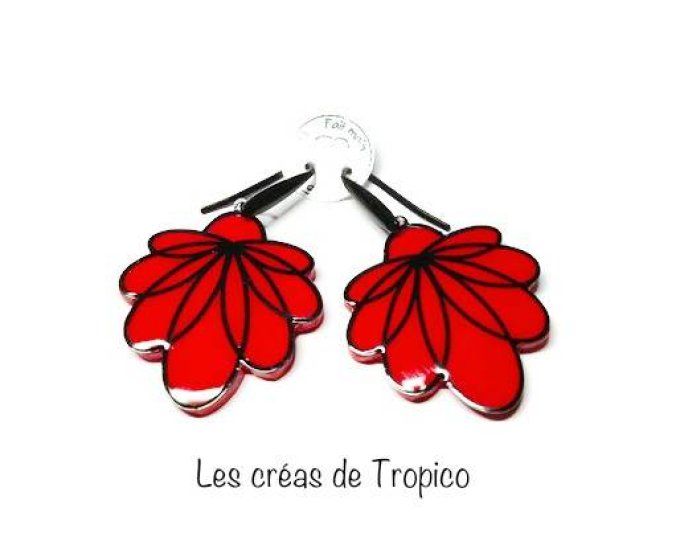 BOUCLES OREILLES FIMO FLEUR ROUGE