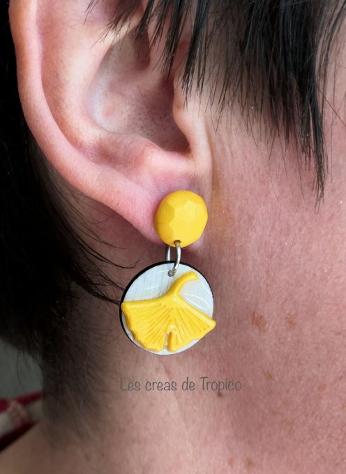 BOUCLES D'OREILLES FIMO GINGKO