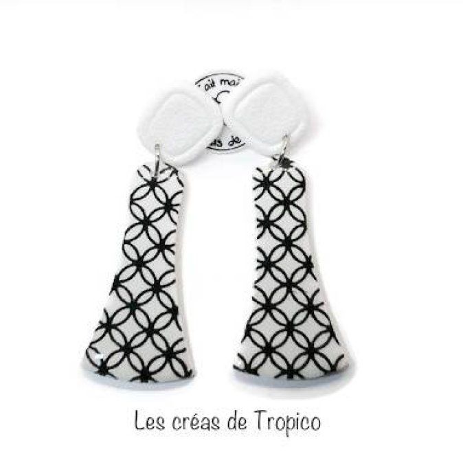 BOUCLES  D'OREILLES GEOMETRIE BLANC NOIR