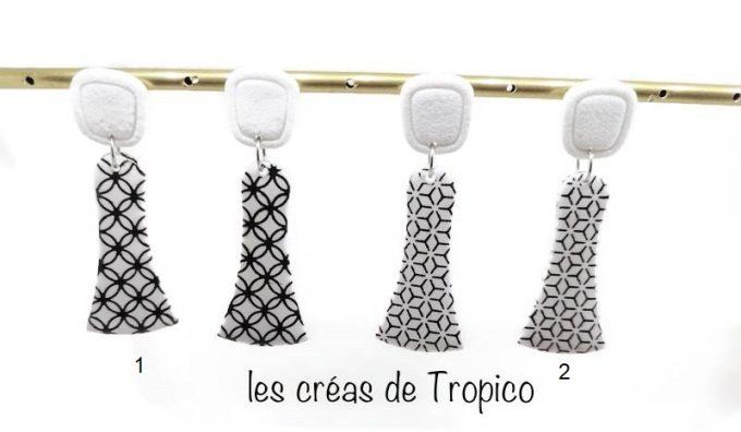 BOUCLES  D'OREILLES GEOMETRIE BLANC NOIR