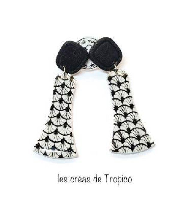 BOUCLES  D'OREILLES GEOMETRIE NOIR BLANC