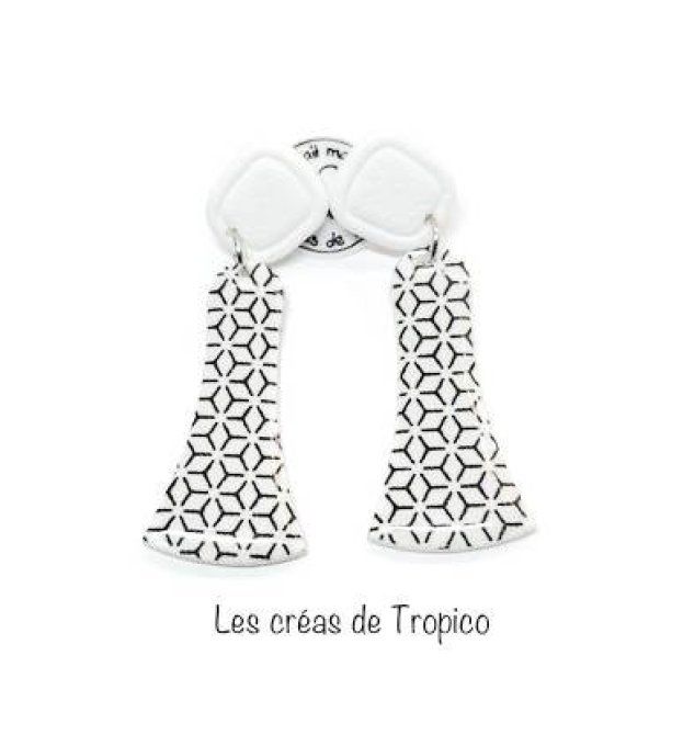 BOUCLES  D'OREILLES GEOMETRIE BLANC NOIR