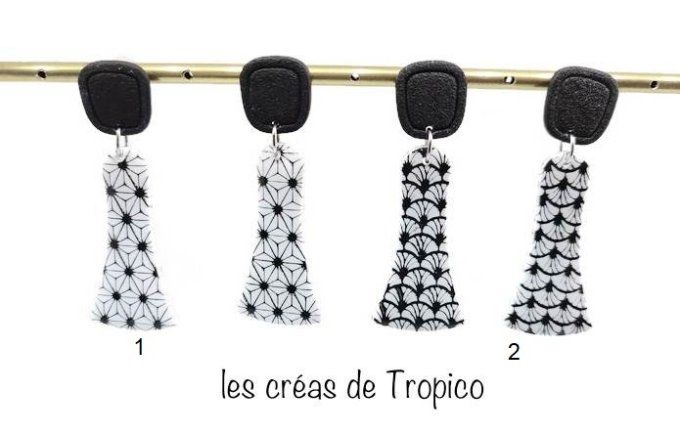 BOUCLES  D'OREILLES GEOMETRIE NOIR BLANC