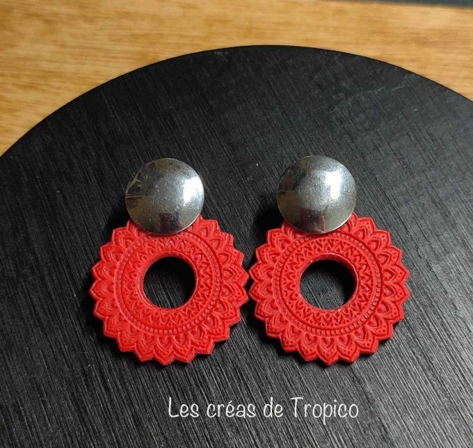 BOUCLES  D'OREILLES FIMO MANDALA COULEUR