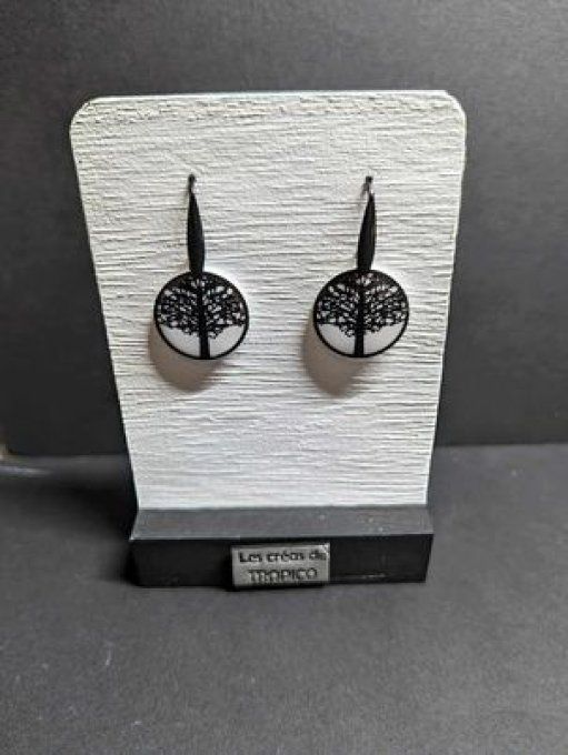 BOUCLES D'OREILLES FIMO ESTAMPE ARBRE DE VIE BLANC