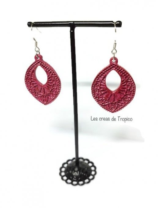 BOUCLES  D'OREILLES FIMO BAROQUE ROUGE