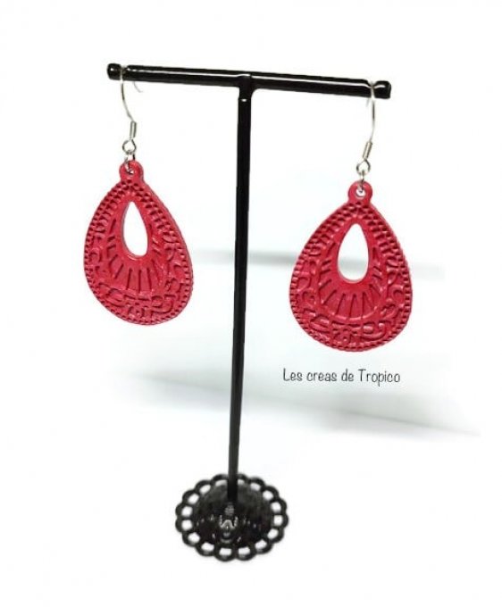 BOUCLES  D'OREILLES FIMO BAROQUE ROUGE