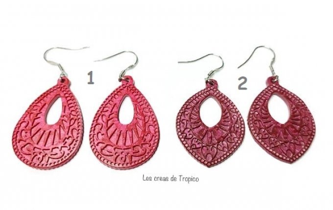 BOUCLES  D'OREILLES FIMO BAROQUE ROUGE