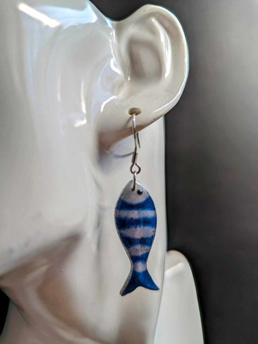 BOUCLES OREILLES FIMO SARDINE BLEU