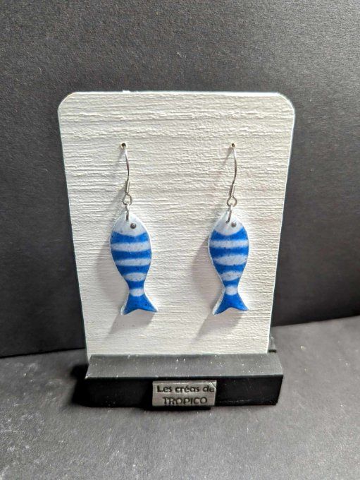 BOUCLES OREILLES FIMO SARDINE BLEU