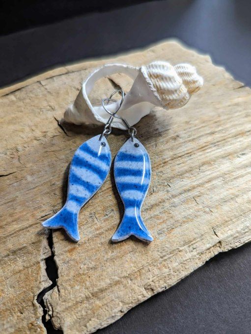 BOUCLES OREILLES FIMO SARDINE BLEU