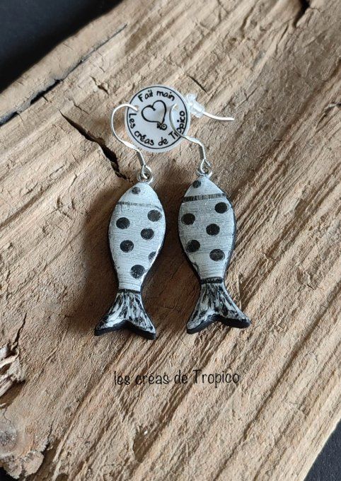 BOUCLES OREILLES FIMO SARDINE POIS