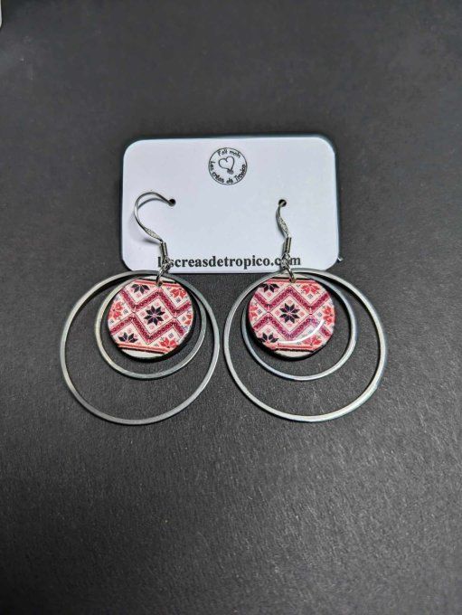 BOUCLES D'OREILLES TISSU ROUGE NOIR